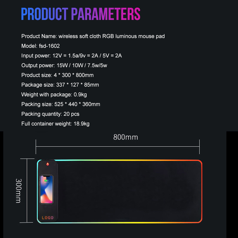KY-MP047 Wireless soft Cloth RGB Iuminous mouse pad 10
