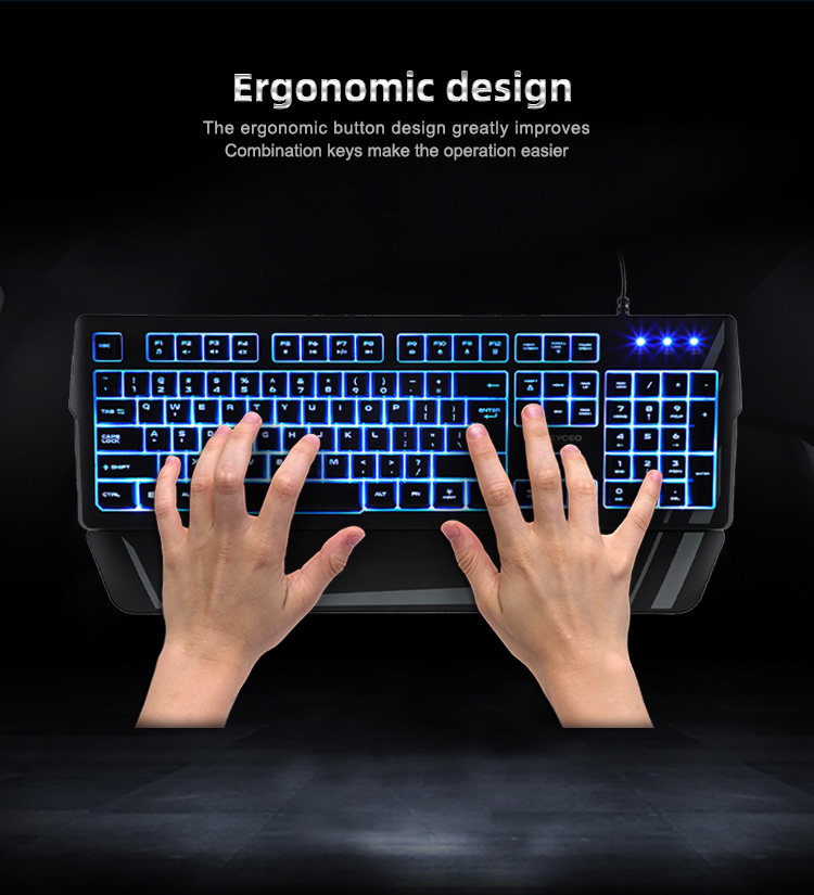 KY-K9250 Professional Supplier Ergonomic Non-Slip Tripod Keyboard Colorful Cool Backlit Gaming Keyboard with hand rest 13
