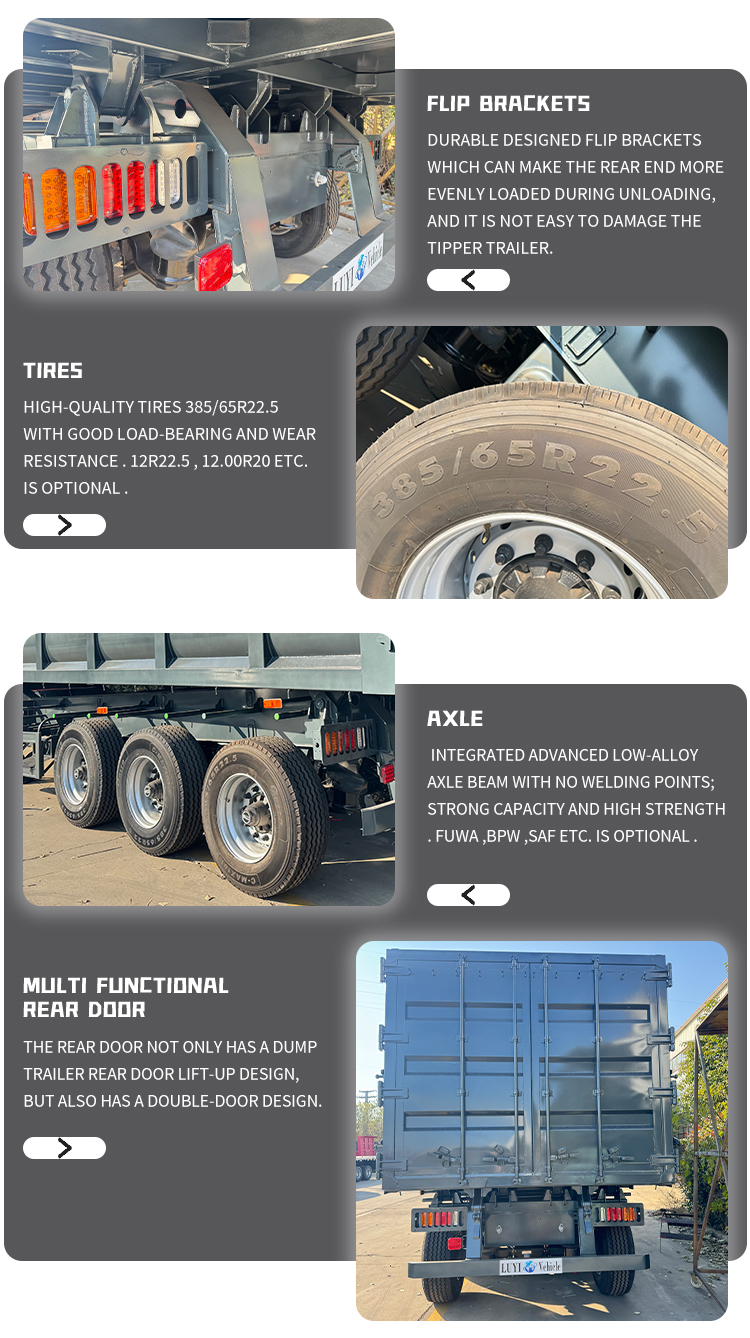 3 essieux remorque de décharge arrière hydraulique de 60 tonnes 10