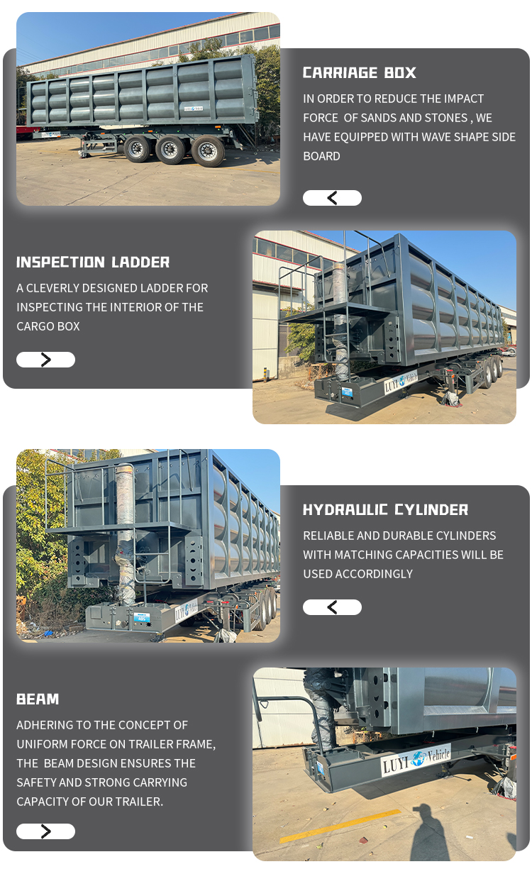 3 essieux remorque de décharge arrière hydraulique de 60 tonnes 11