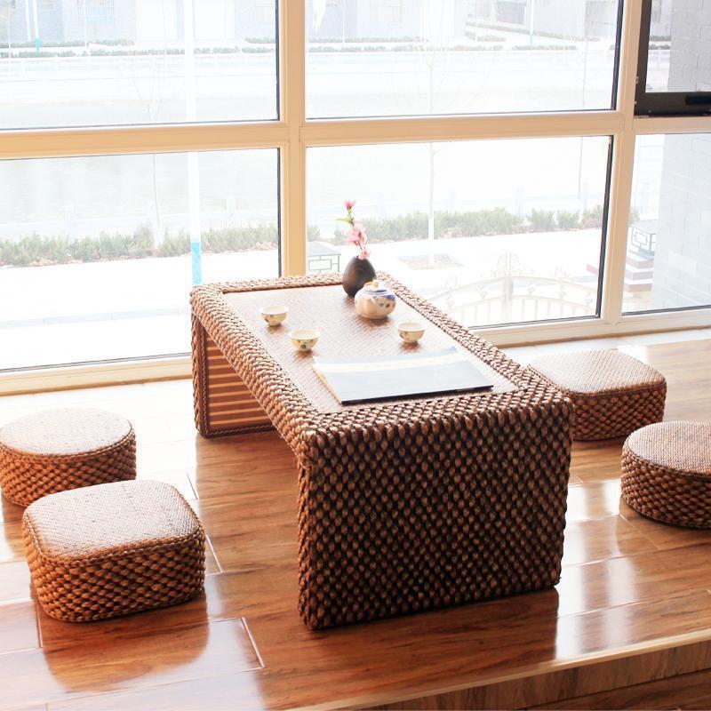 Japanese Style Solid Wood Tatami Tea Table with Rattan Straw 13