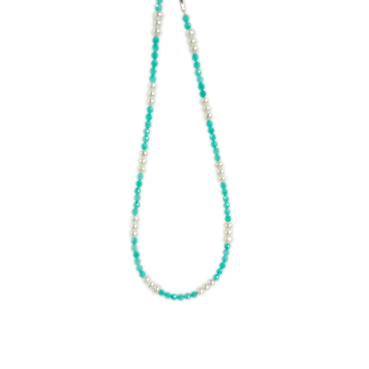 נאַטירלעך ווייַס פּערל בלוי אַמאַזאָניטע געמאכט געמסטאָנע האַלדזבאַנד 13