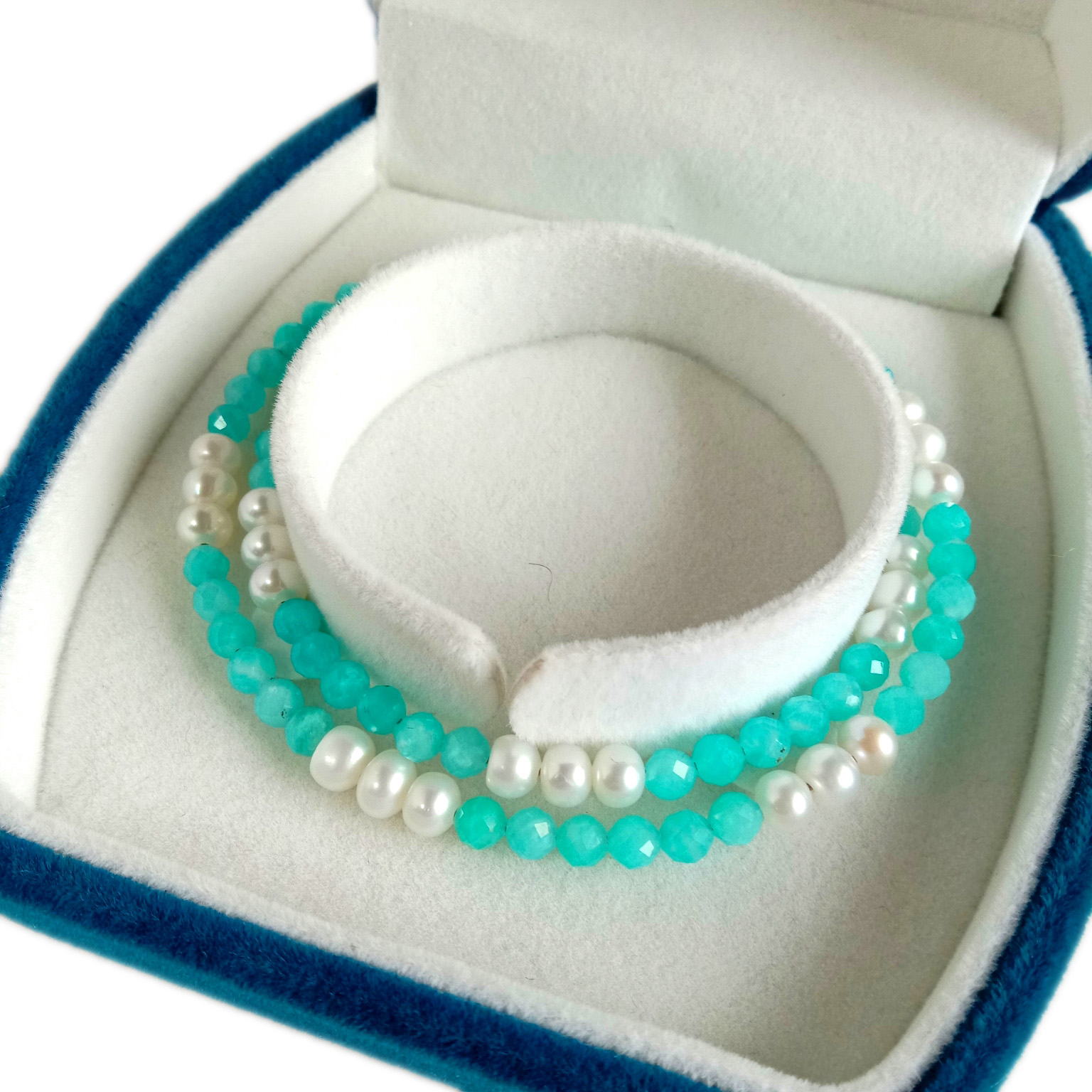 נאַטירלעך ווייַס פּערל בלוי אַמאַזאָניטע געמאכט געמסטאָנע האַלדזבאַנד 8