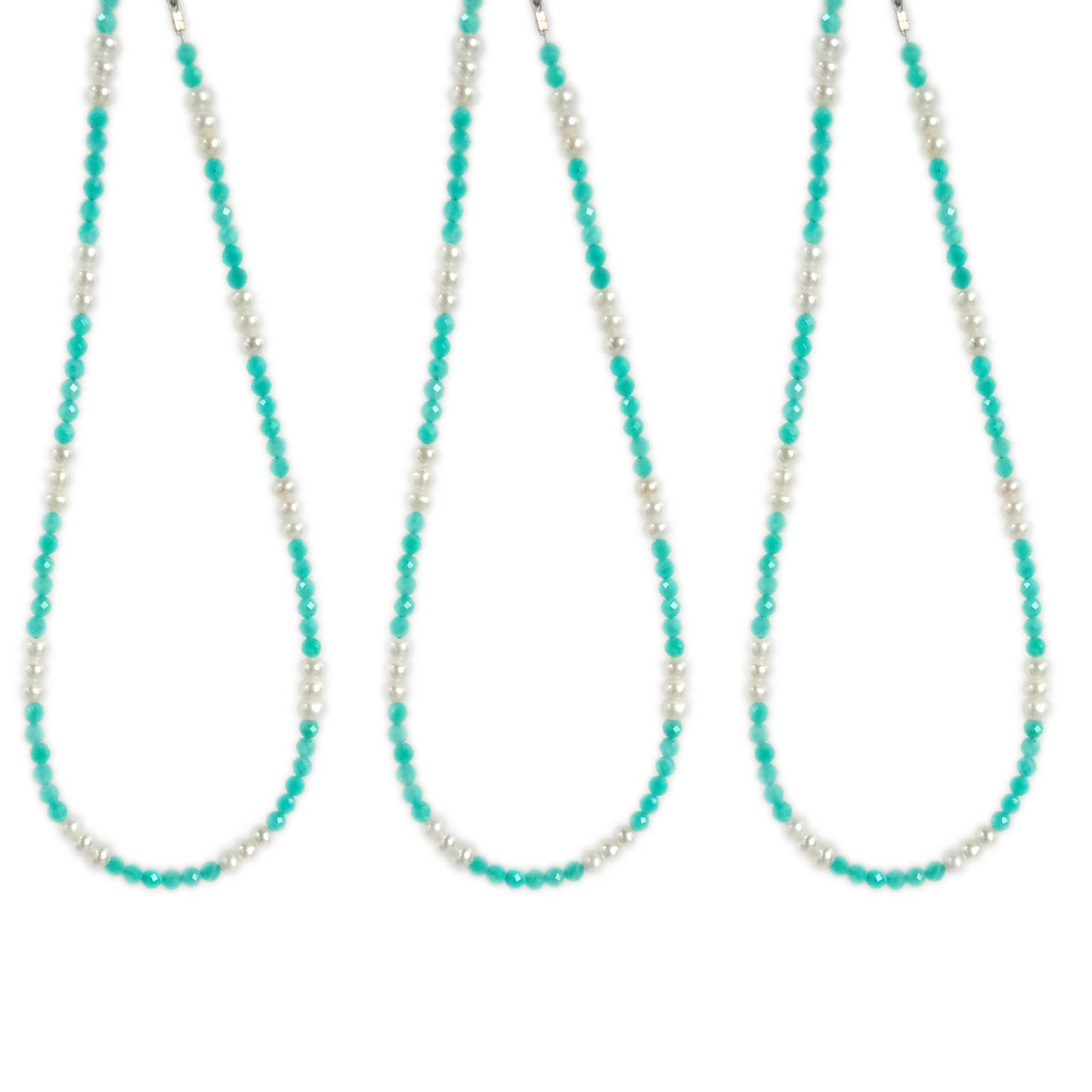 נאַטירלעך ווייַס פּערל בלוי אַמאַזאָניטע געמאכט געמסטאָנע האַלדזבאַנד 12