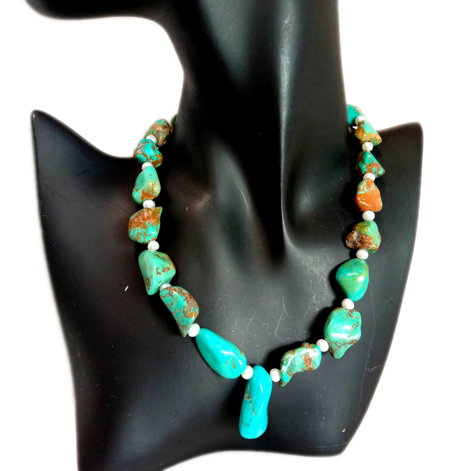Natural turquoise and pearl wedding necklace 9