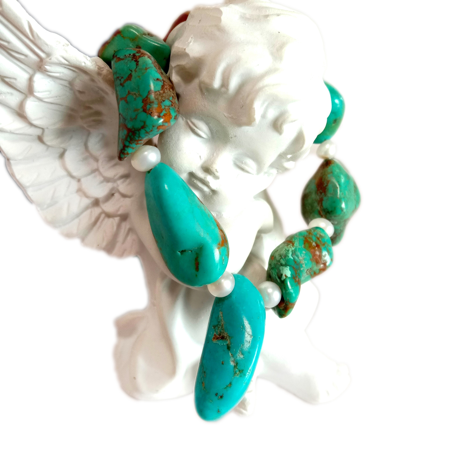 Natural turquoise and pearl wedding necklace 10