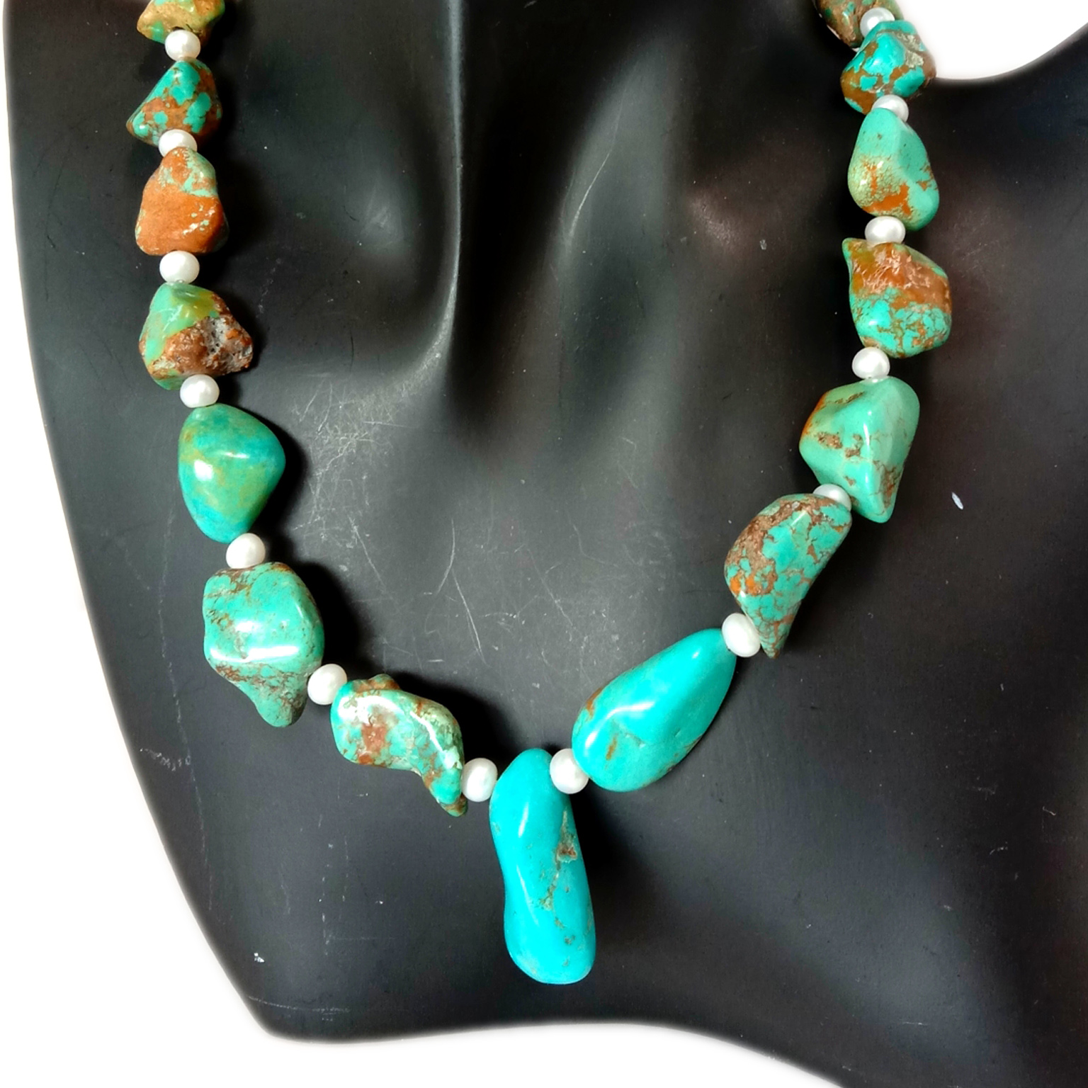 Natural turquoise and pearl wedding necklace 8
