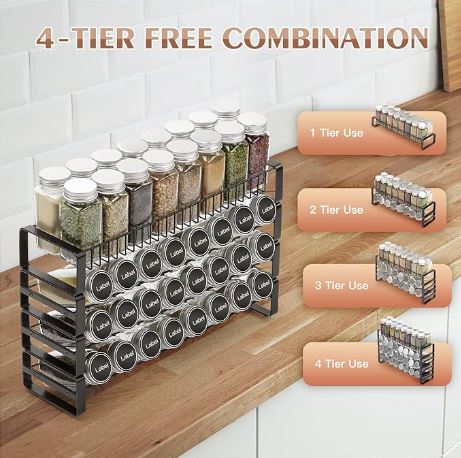 Custom stackable seasoning rack Black frosted iron for kitchen counters 6