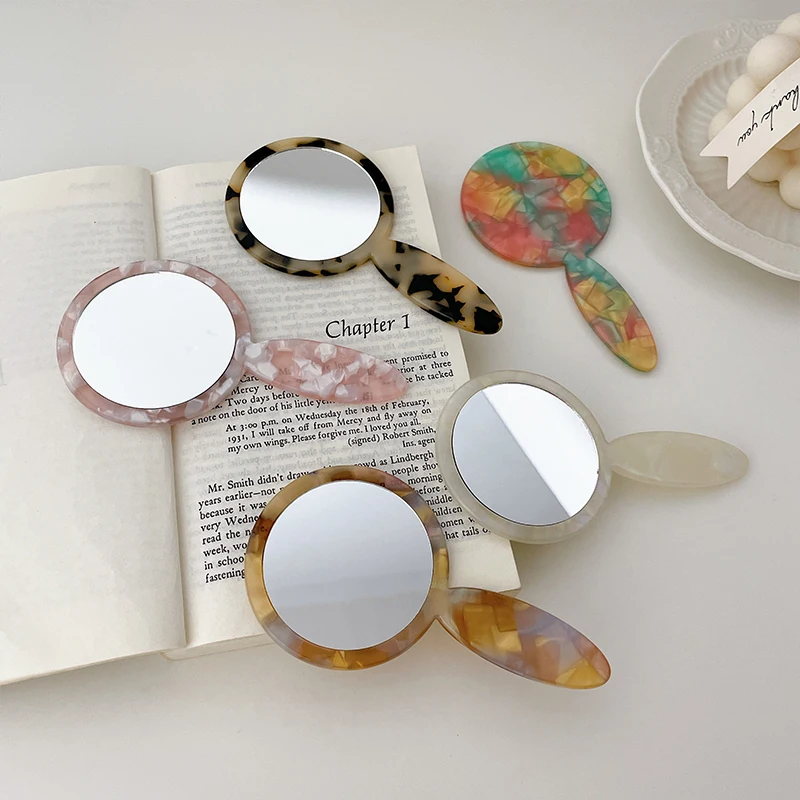 Dowell Portable Handheld Mirror Single Sided Round Acetate Makeup Mirror 12