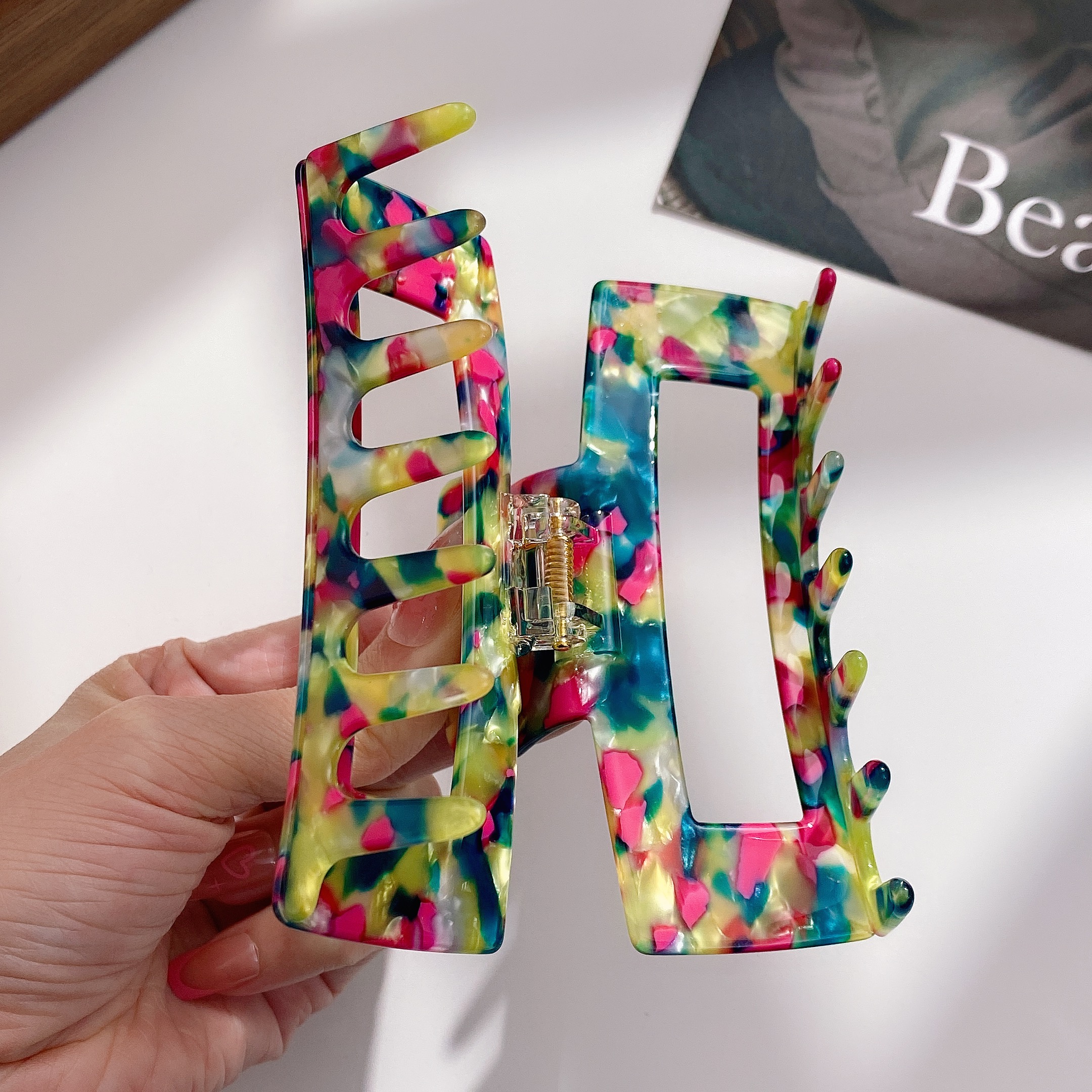 Dowell Customized Acetate Tortoise Shell Square Multi Size 14cm Extra Large Medium Acetic Hair Claws Set For Women 17