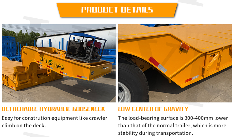 Semi de lecho de cama baja de cabecera hidráulica de 3 ejes 10