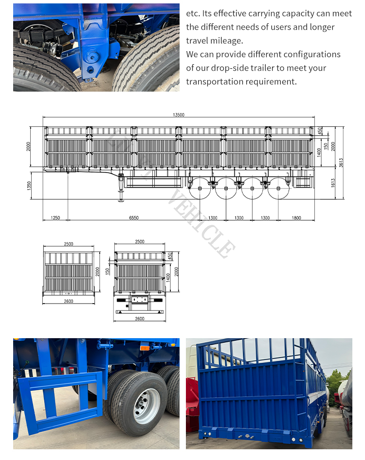 4 Axle Drop Side Board Sidewall Semi Trailer With Fence 10