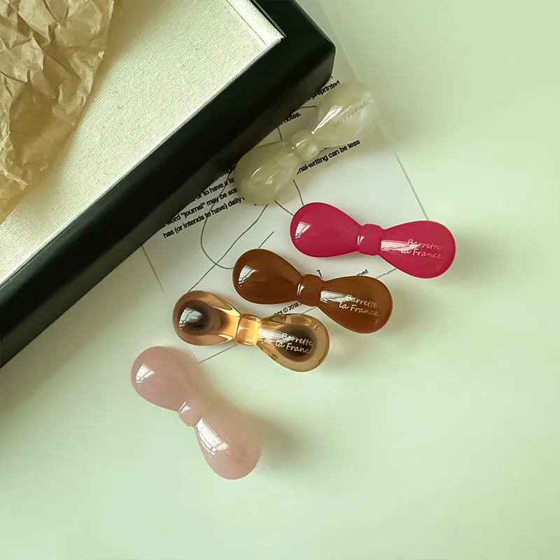 Dowell Japan Cute Style Colorful Acetate Gold Logo Elegant Bow Shape Hairpins 17