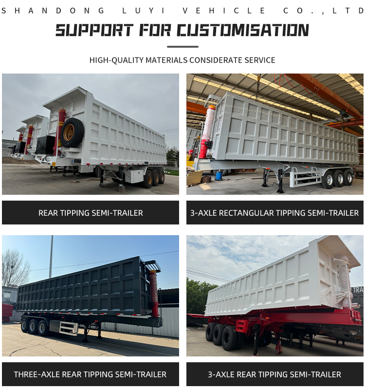 3-Axle Steel Rear Dump Tipper Trailer 60T Payload Construction Materials 11