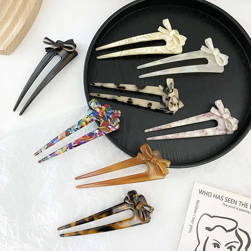 Dowell Wholesale Retro Simple U-shaped Hair Accessories Acetate Bow Hairpin 11