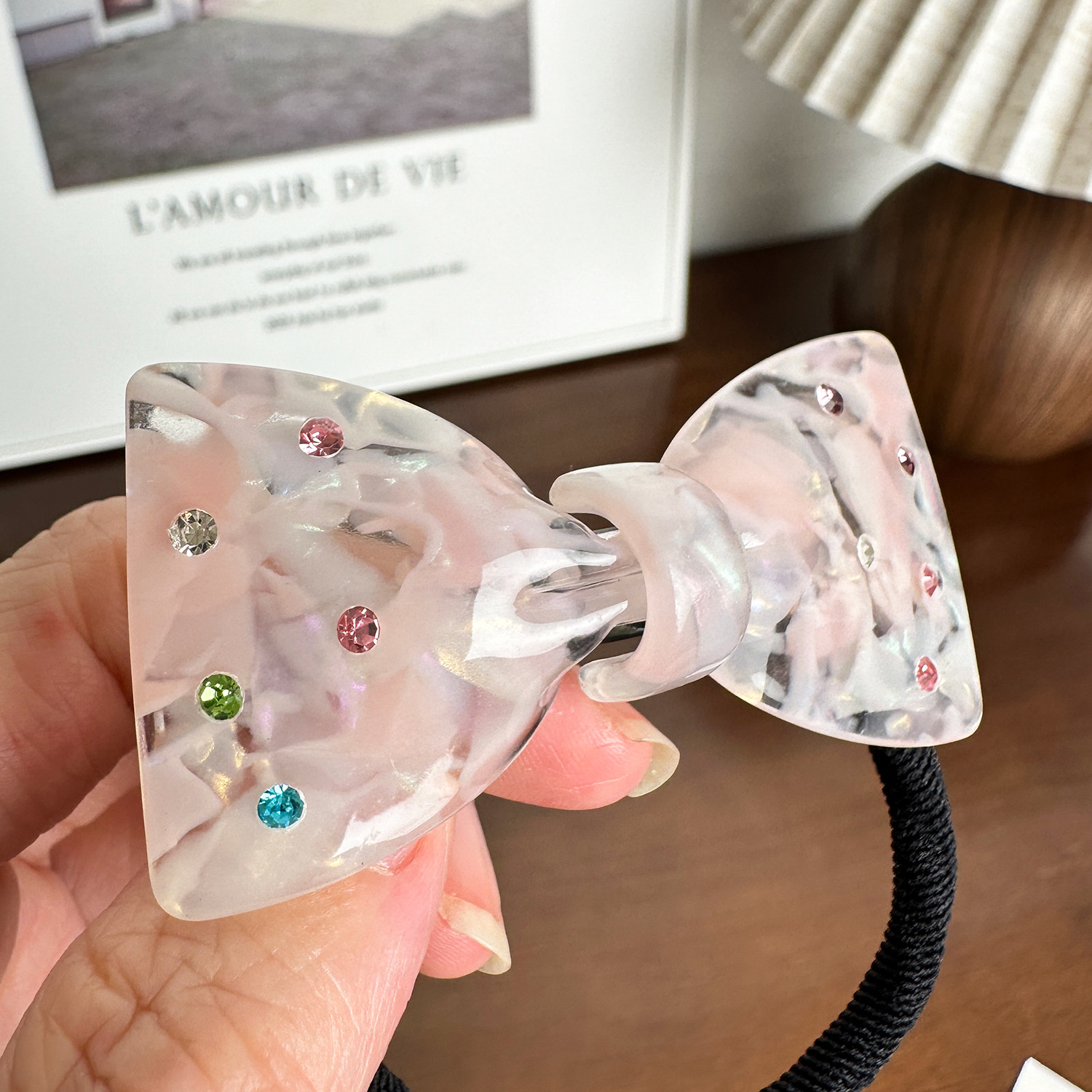 Dowell Cute Bowknot Acetate Elastic Rope Hair Decoration With Rhinestone For Parties Pretty Elegant 20