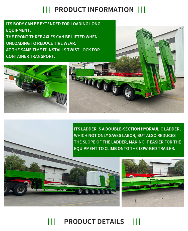 UYI 7 ejes Remolque de cementerio de cementerio de 7 ejes 150T Transporte de equipos pesados 9