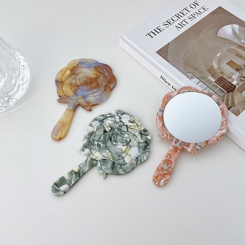 Dowell Daily Mirror Hand-held Single-sided Portable Acetate Rose Makeup Mirror 12