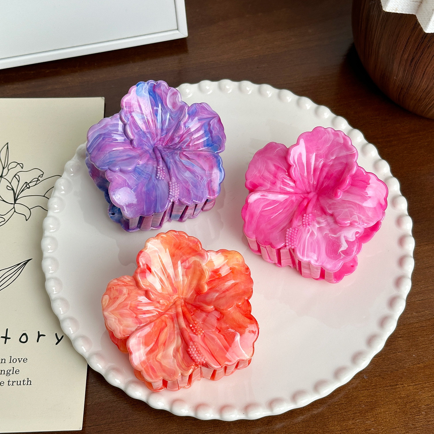 Dowell New Arrival Handmade Plastic Hair Claw Cute Resin Claw Clip Girls Floral Decorative Daily Party Perfect Gift1 18
