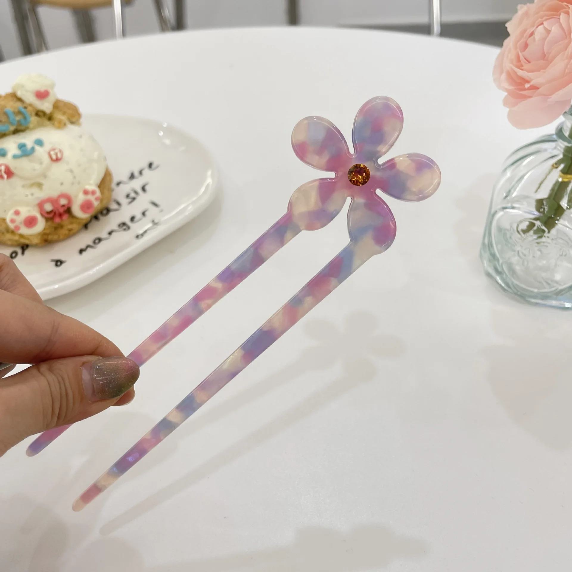 Dowell New Arrival Dot Drill Flower Sweet Maiden Old Style Acetate Hairpin 15