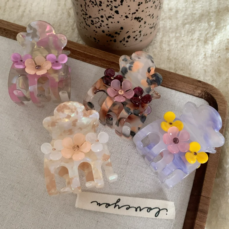 Dowell Korean Style Acetate Hair Claw Small Size Flower Hair Claw For Women 19