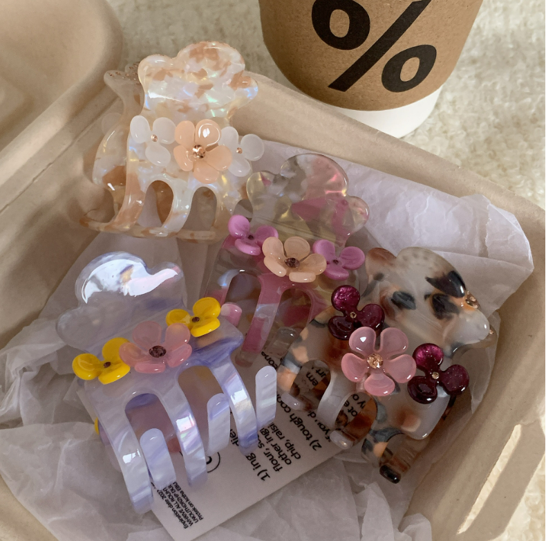 Dowell Korean Style Acetate Hair Claw Small Size Flower Hair Claw For Women 17