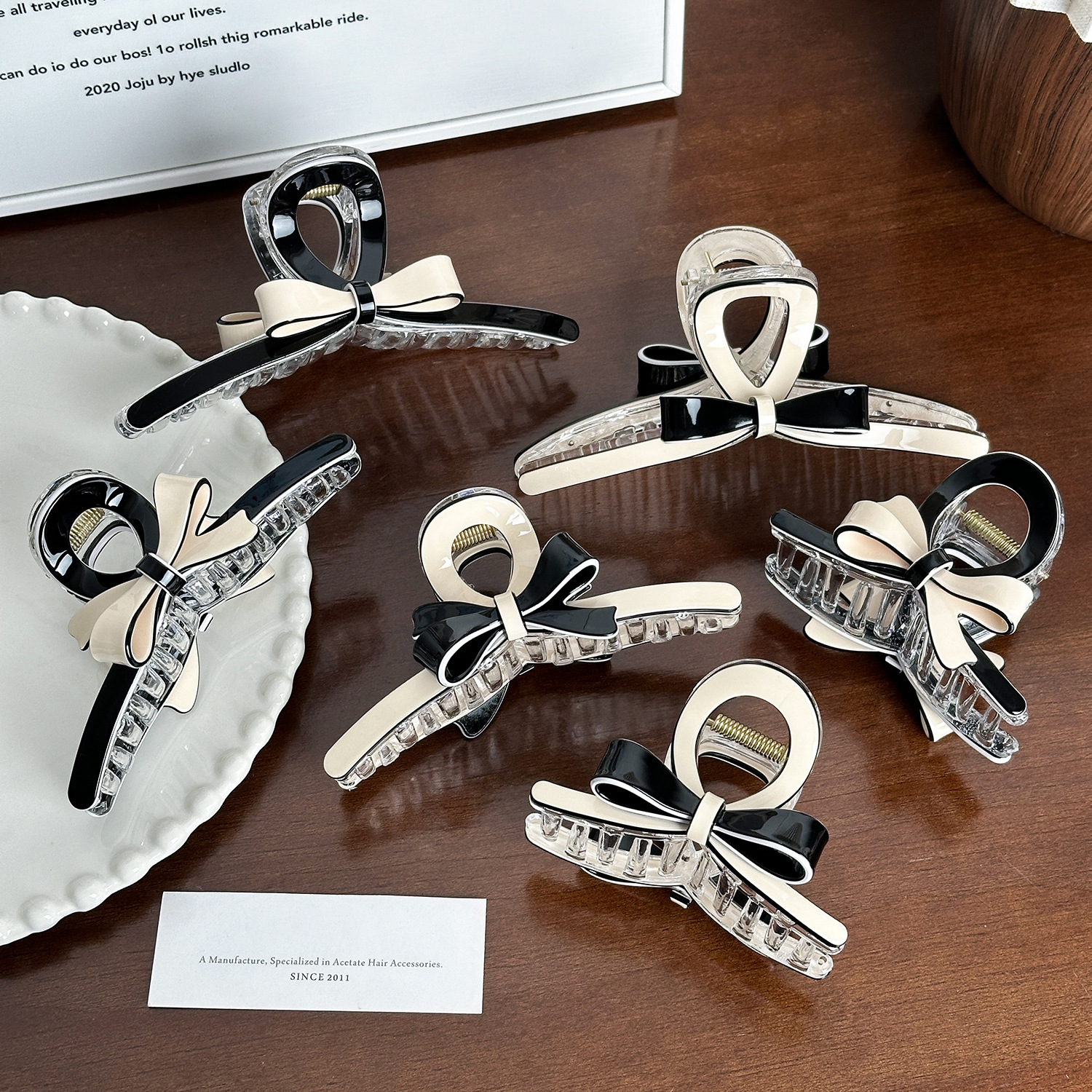 Dowell French Style Bow Hair Claw Clip Elegant Acetate And Metal With Fabric Decorative Pc For Girls For Daily And Party Use 17