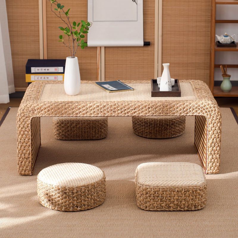 Japanese Style Solid Wood Tatami Tea Table with Rattan Straw 8