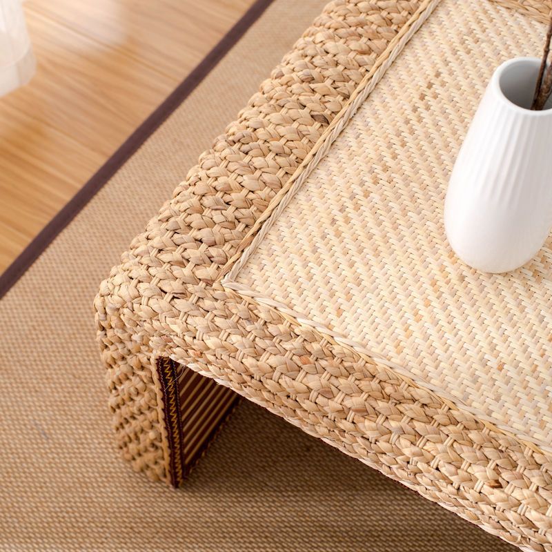 Japanese Style Solid Wood Tatami Tea Table with Rattan Straw 10