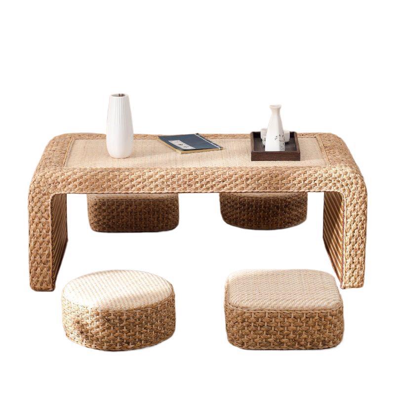 Japanese Style Solid Wood Tatami Tea Table with Rattan Straw 12