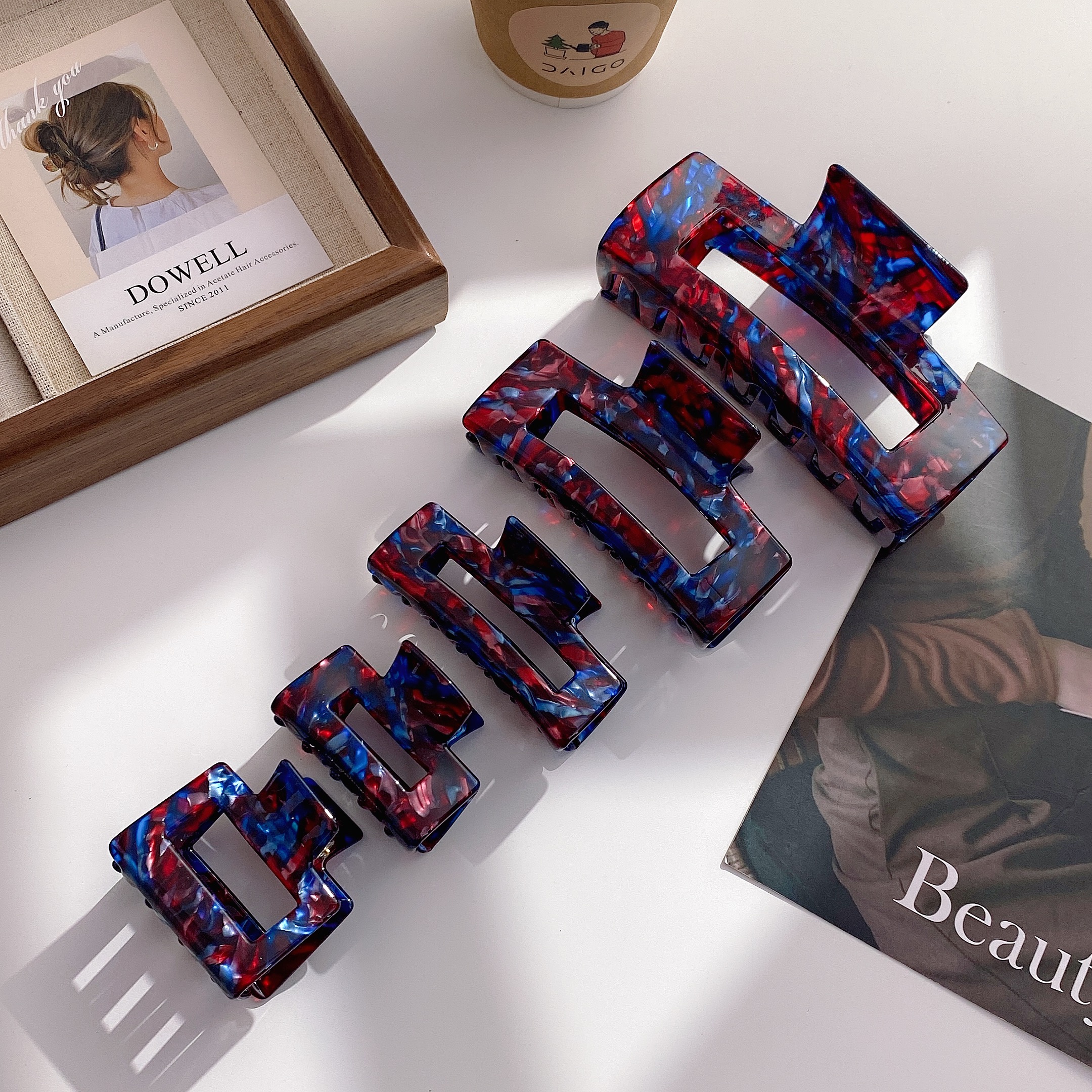 Dowell Customized Acetate Tortoise Shell Square Multi Size 14cm Extra Large Medium Acetic Hair Claws Set For Women 19