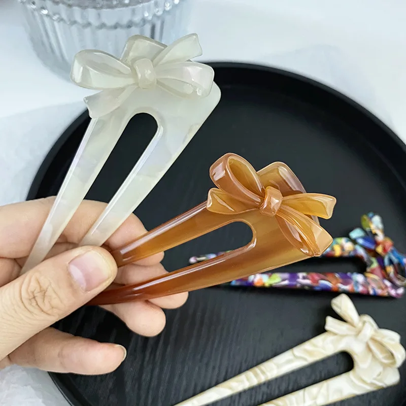 Dowell Wholesale Retro Simple U-shaped Hair Accessories Acetate Bow Hairpin 12