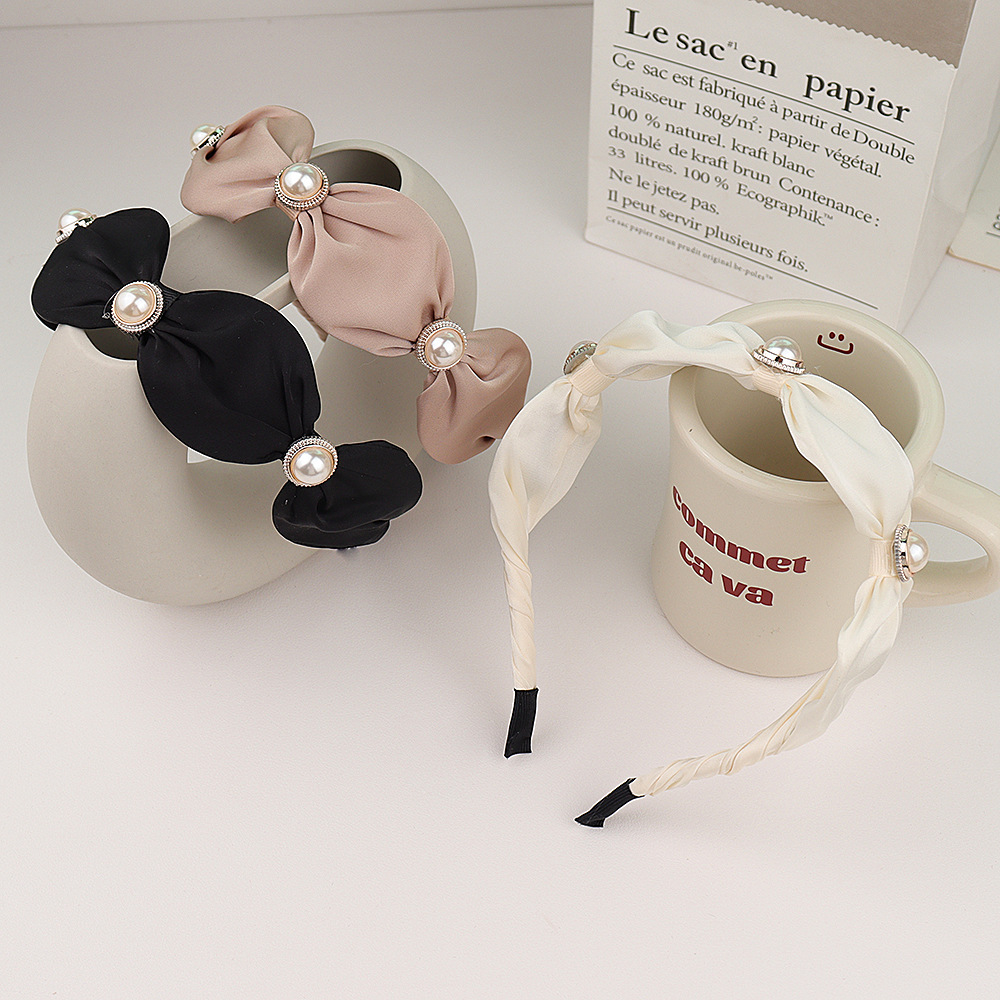 Dowell mode européenne et américaine Simple Ins Style arc décor Design couleur unie tissu perle bandeau 15