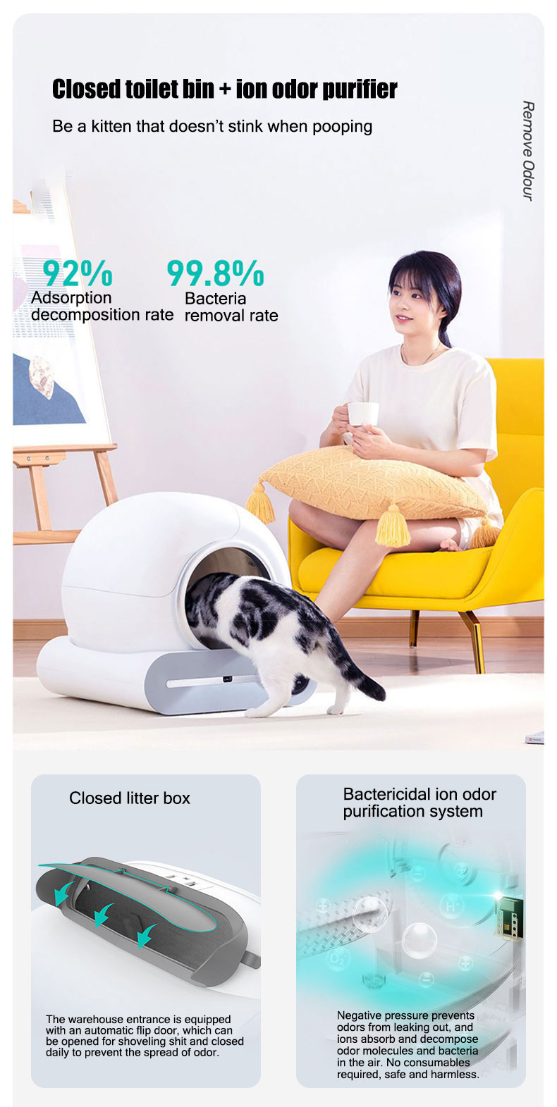 スマート猫トイレ洗面器自動猫トイレ自動洗浄サンドボックストイレ複数の猫用 14