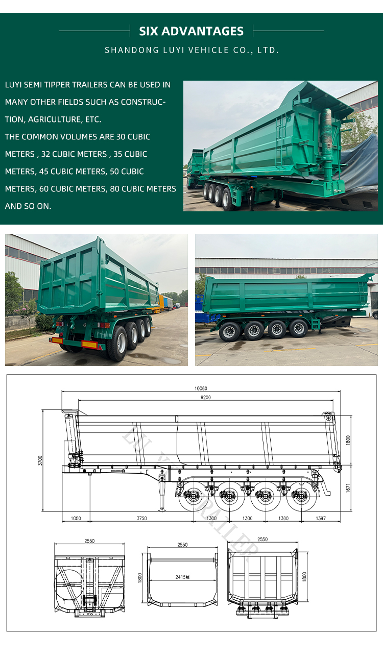 60t/80t 4-оси гидравлический дамп полуприцепа для тяжелых грузов 9