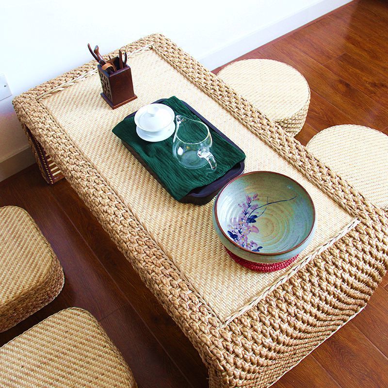 Japanese Style Solid Wood Tatami Tea Table with Rattan Straw 11