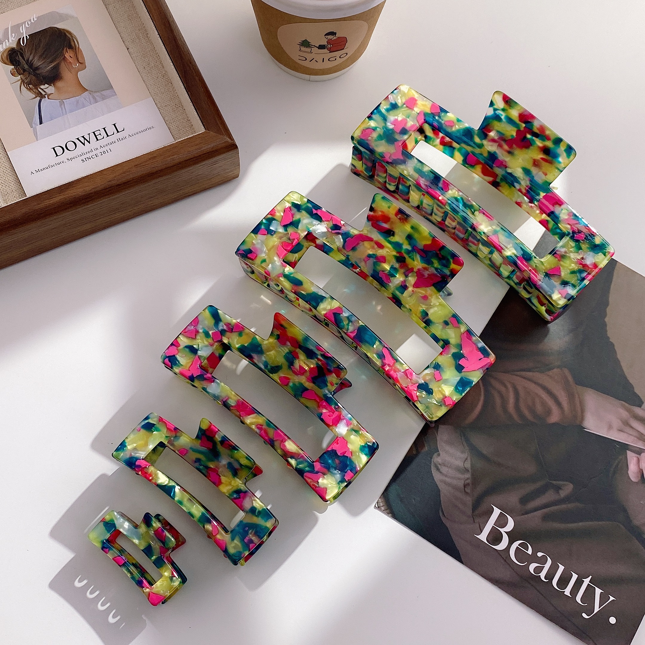 Dowell Customized Acetate Tortoise Shell Square Multi Size 14cm Extra Large Medium Acetic Hair Claws Set For Women 20