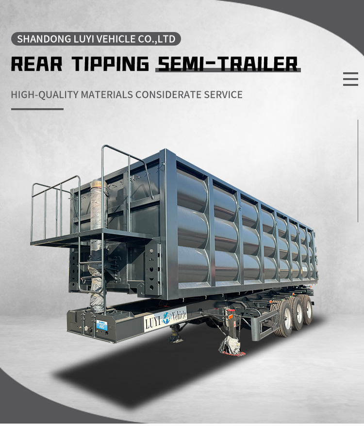 3-Axle Steel Rear Dump Tipper Trailer 60T Payload Construction Materials 7