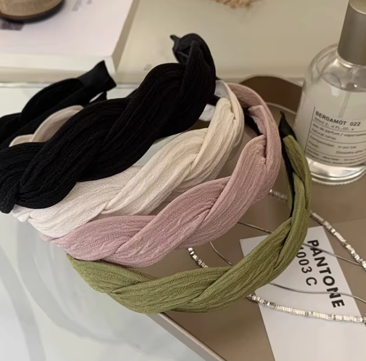 Dowell Korean Design Hair Twist Headband Curly Embroidered Flowers Wide Headband Chain Wavy Hairband For Women 17