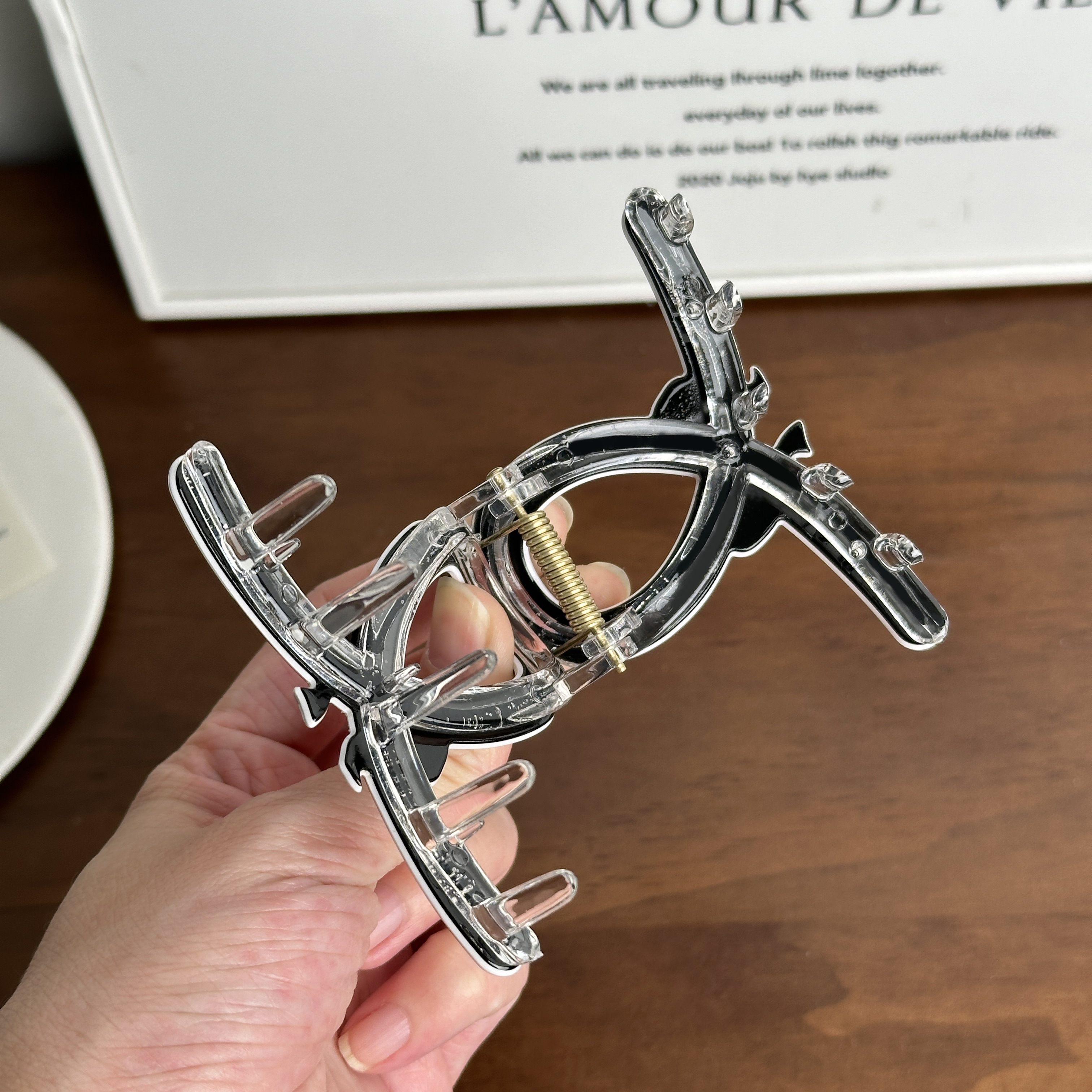 Dowell High Quality Acetic Acid Plastic Hair Accessories Elegant Vintage Bow Shark Hair Claw Large Black White Party Girls 17