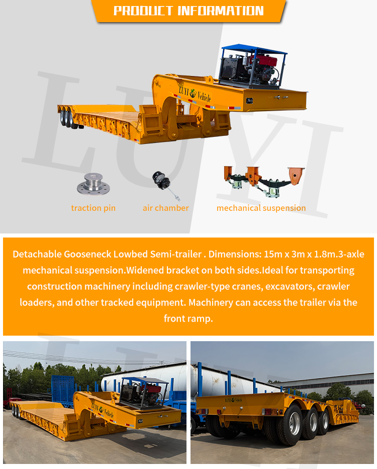 Semi de lecho de cama baja de cabecera hidráulica de 3 ejes 9