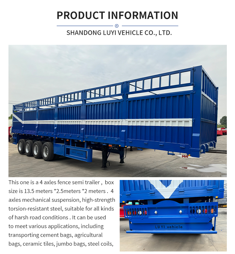 4 Axle Drop Side Board Sidewall Semi Trailer With Fence 9