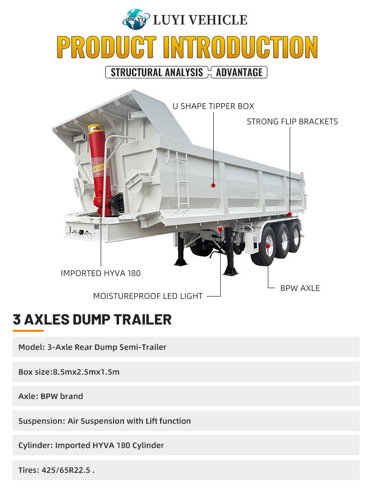 3-осный грузовой транспортный самосвальный прицеп с задней разгрузкой 10