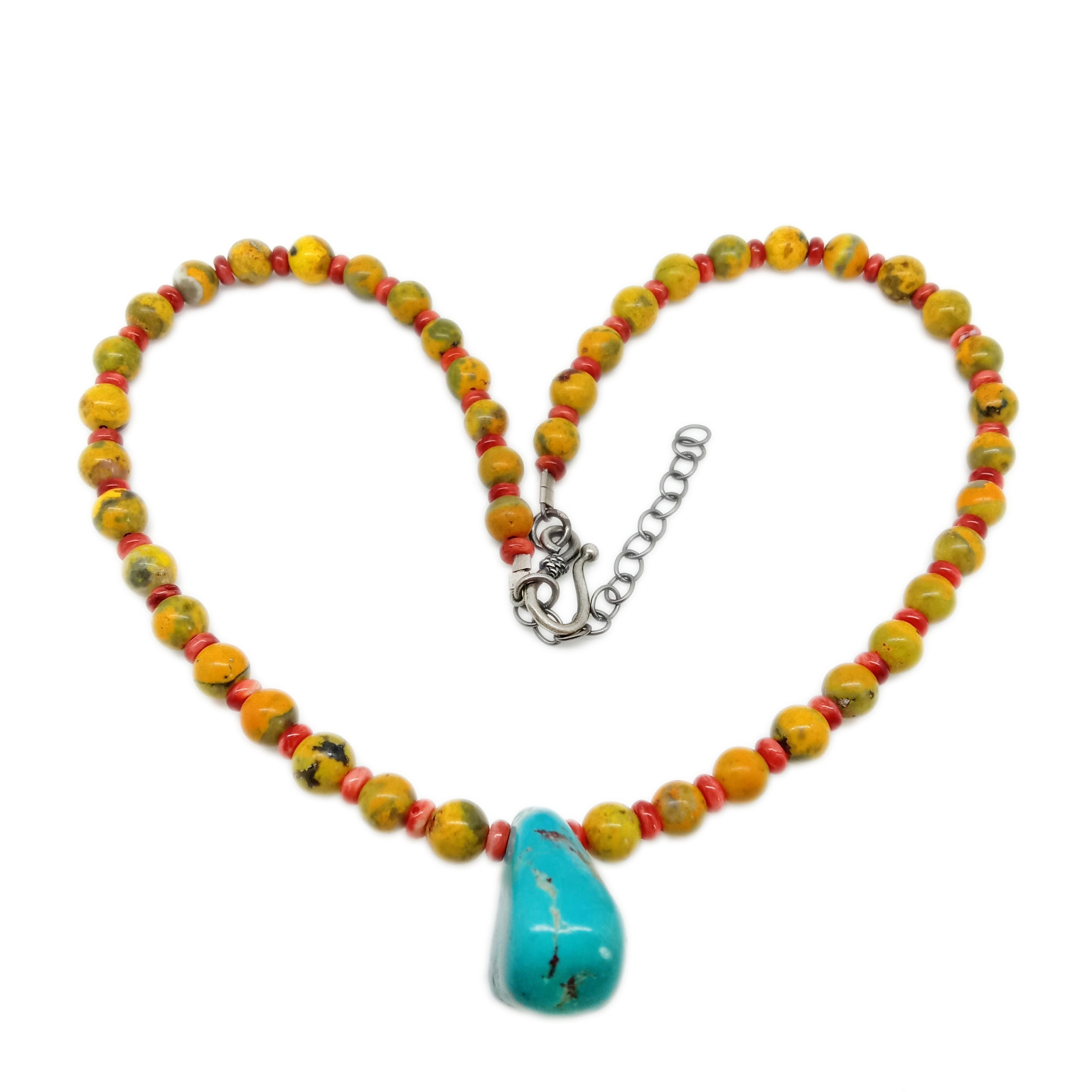 Kombinasi Beunghar Batu Permata Kalung Bumblebee Beads Spiny Oyster Rondelle sareng Turquoise Nuggets 14