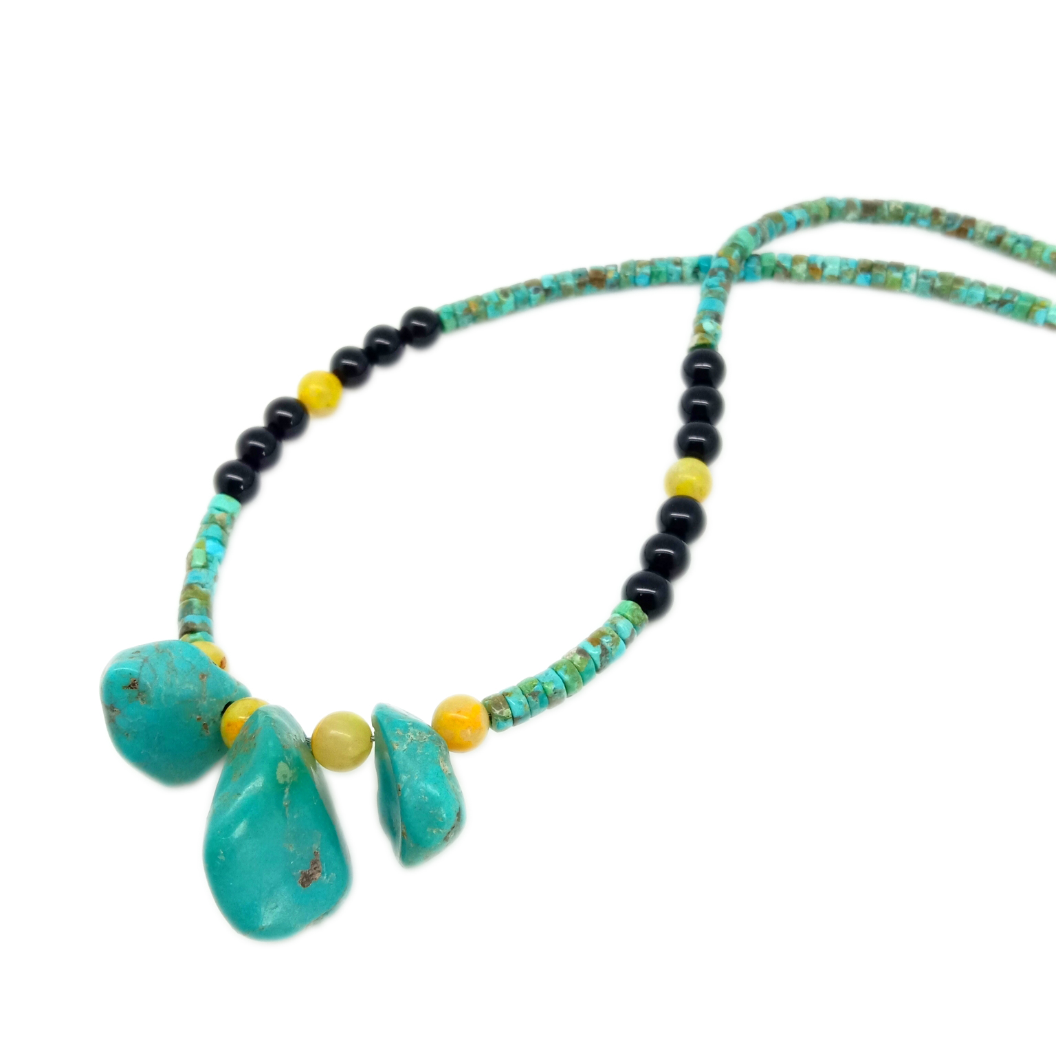 Moralo o Hlollang oa Muti-Color Muti-Gemstone Necklace Turquoise Nugget e nang le Bumblebee le Black Onyx 15