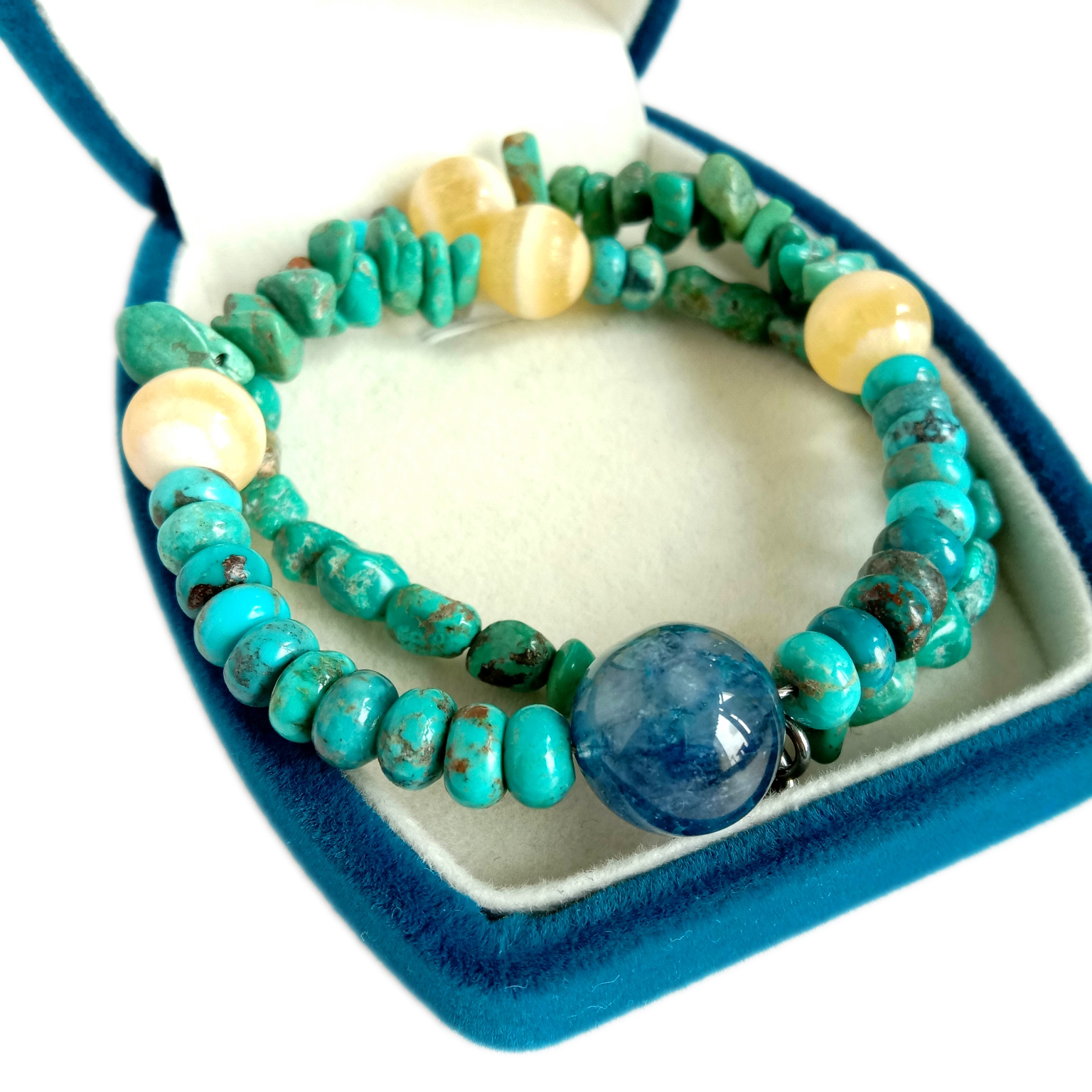 تەبىئىي تۇرخۇن كالتسىي كۆك Apatite گۆھەر تاش بويۇن 15