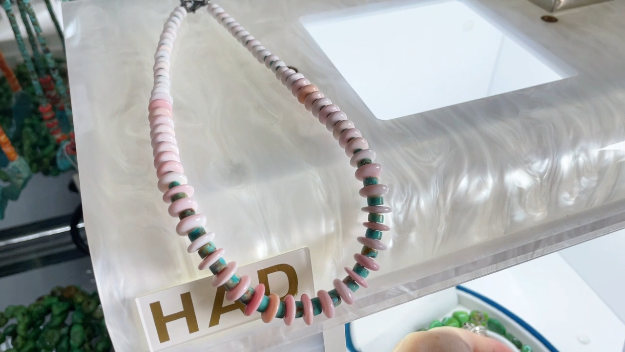 天然粉色海贝壳绿松石西南项链 9