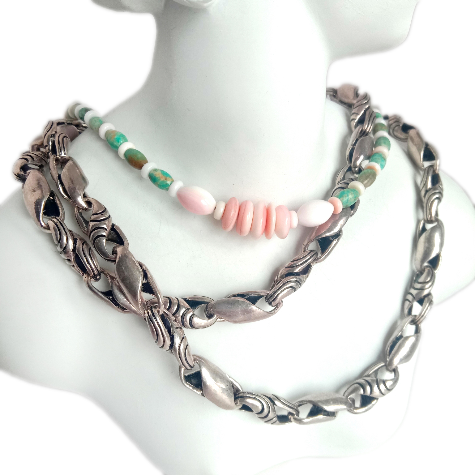 Natuurlike pienk seeskulp turkoois Edelsteen handgemaakte ketting 15