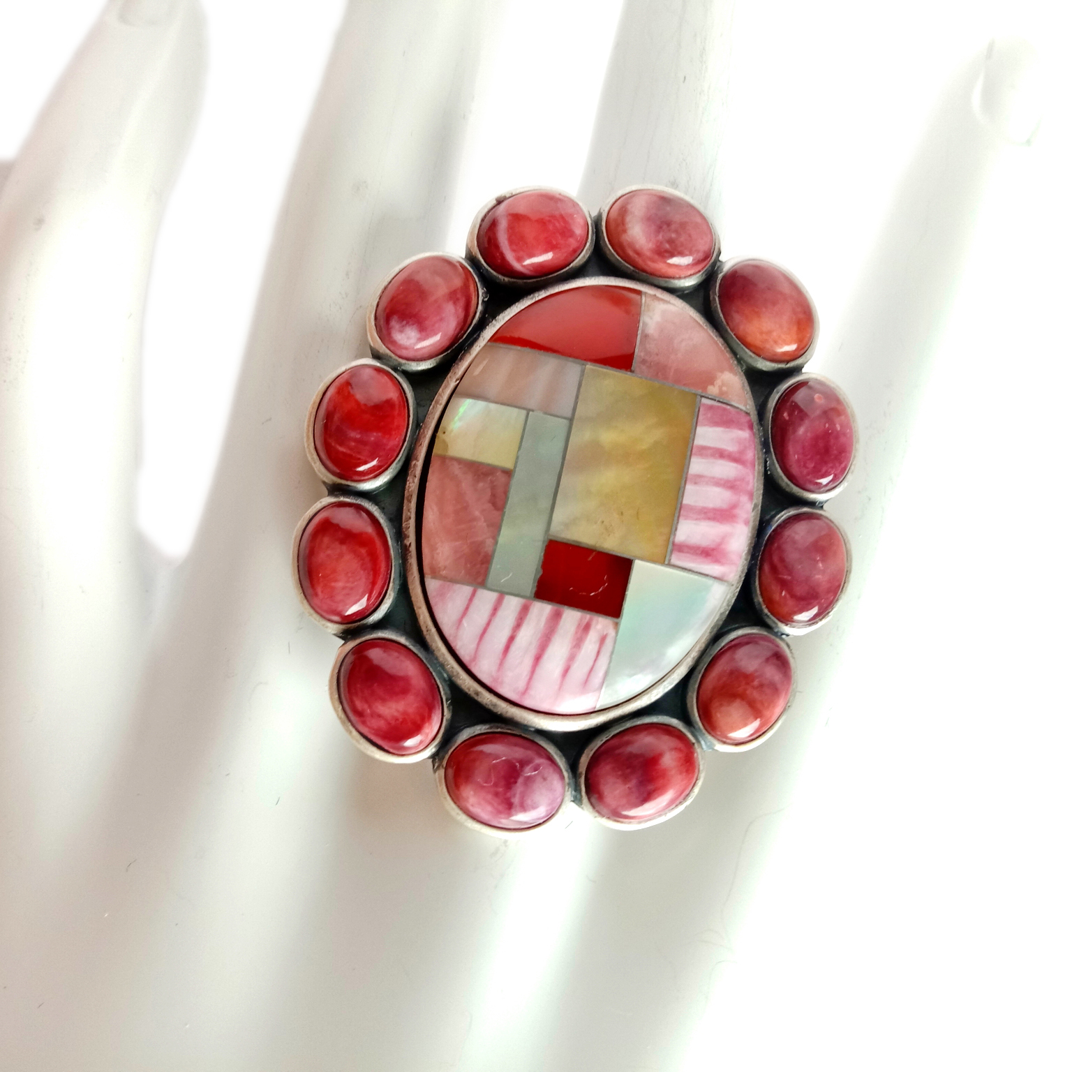 Asalna Amérika India Perhiasan Spiny Oyster mop Ring Kulon Kulon Perhiasan 14