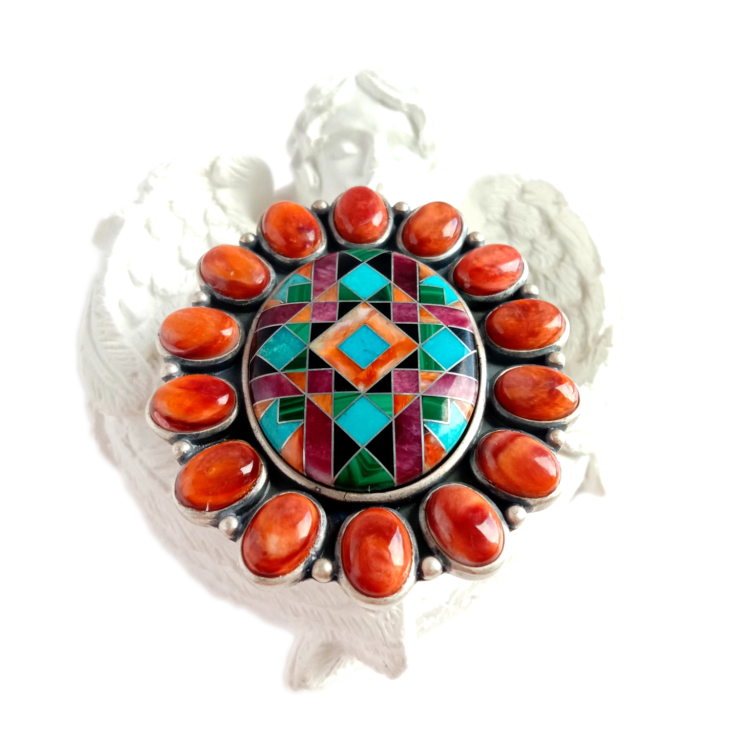 સ્ત્રીઓ માટે પીરોજ કાંટાદાર છીપ પેવ રીંગ બર્થસ્ટોન રીંગ 14